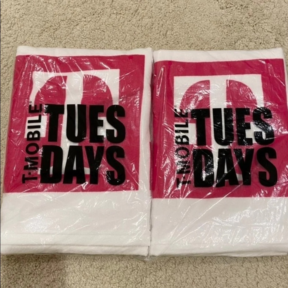 New July 27, 2021 Hot Pink White T-MOBILE ***TWO***Beach Towels